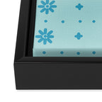 Christmas snowflake vector with simple modern blue stitches on light blue pattern Framed Canvas Print Gallery Image 3