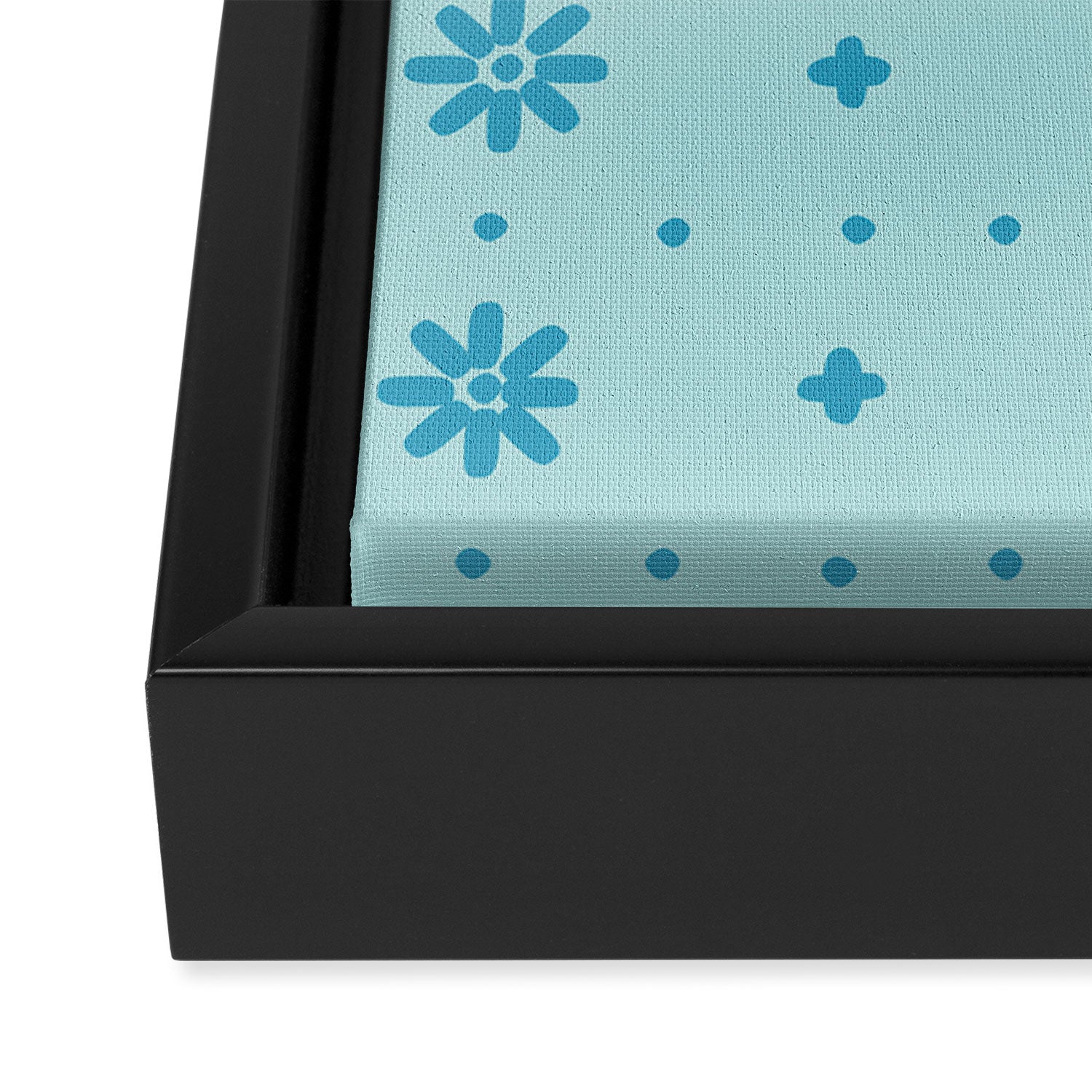 Christmas snowflake vector with simple modern blue stitches on light blue pattern Framed Canvas Print Gallery Image 3