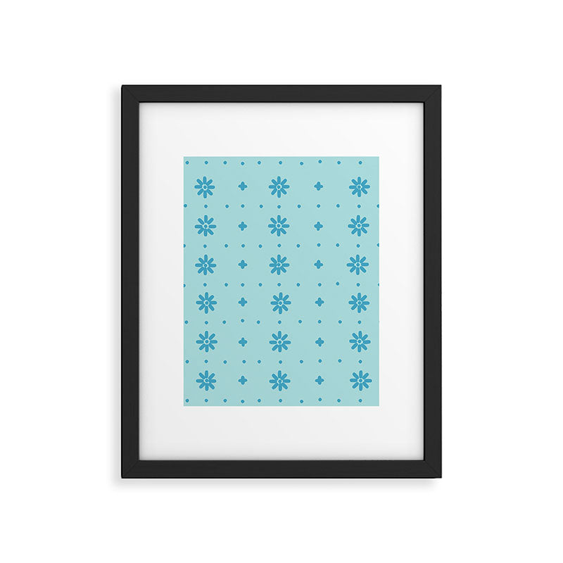 Christmas snowflake vector with simple modern blue stitches on light blue pattern Framed Art Print Gallery Image 6