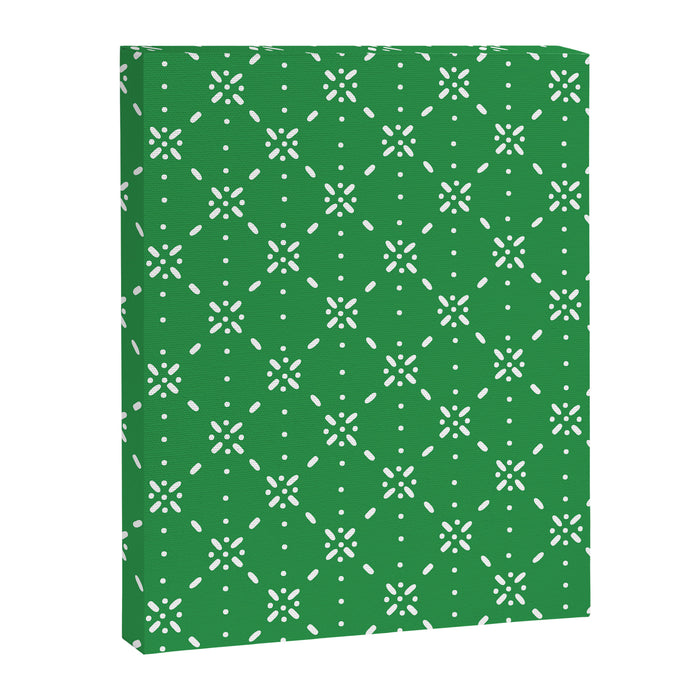 Christmas snowflake vector with simple modern white stitches on green background pattern Canvas Print Gallery Image 1