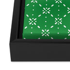 Christmas snowflake vector with simple modern white stitches on green background pattern Framed Canvas Print Gallery Image 3