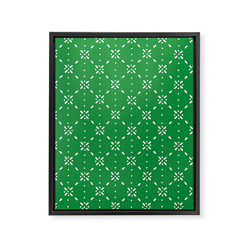 Christmas snowflake vector with simple modern white stitches on green background pattern Framed Canvas Print Gallery Image 8