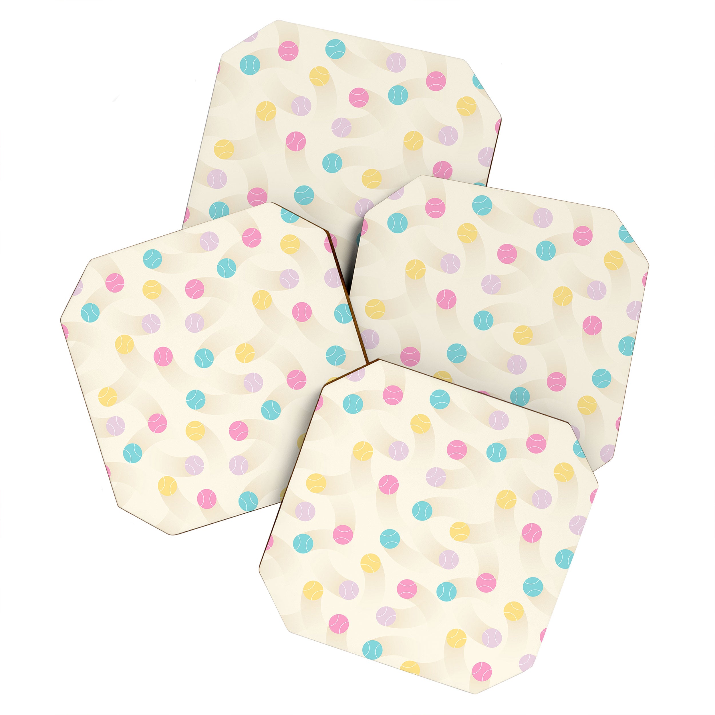 Colorful pastel tennis balls pattern Coaster Gallery Image 1