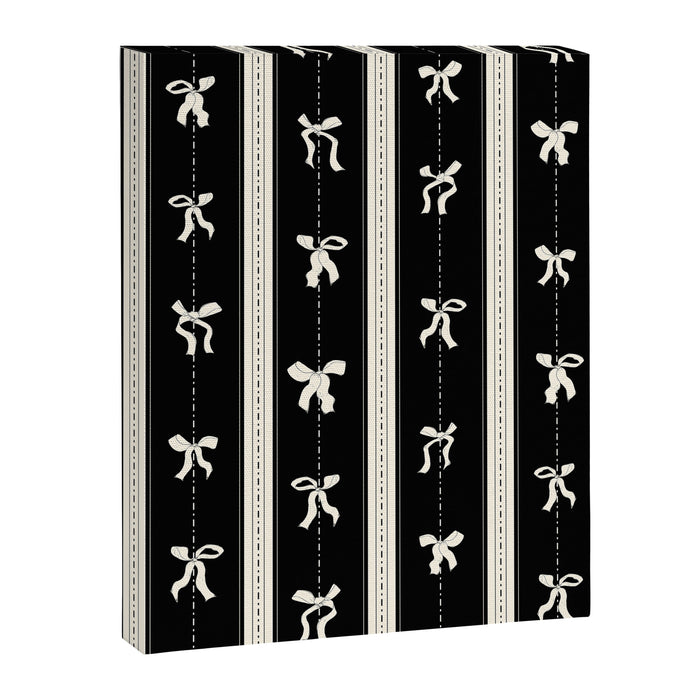 Coquette beige Bows on a black and beige stripes background pattern Canvas Print Gallery Image 1