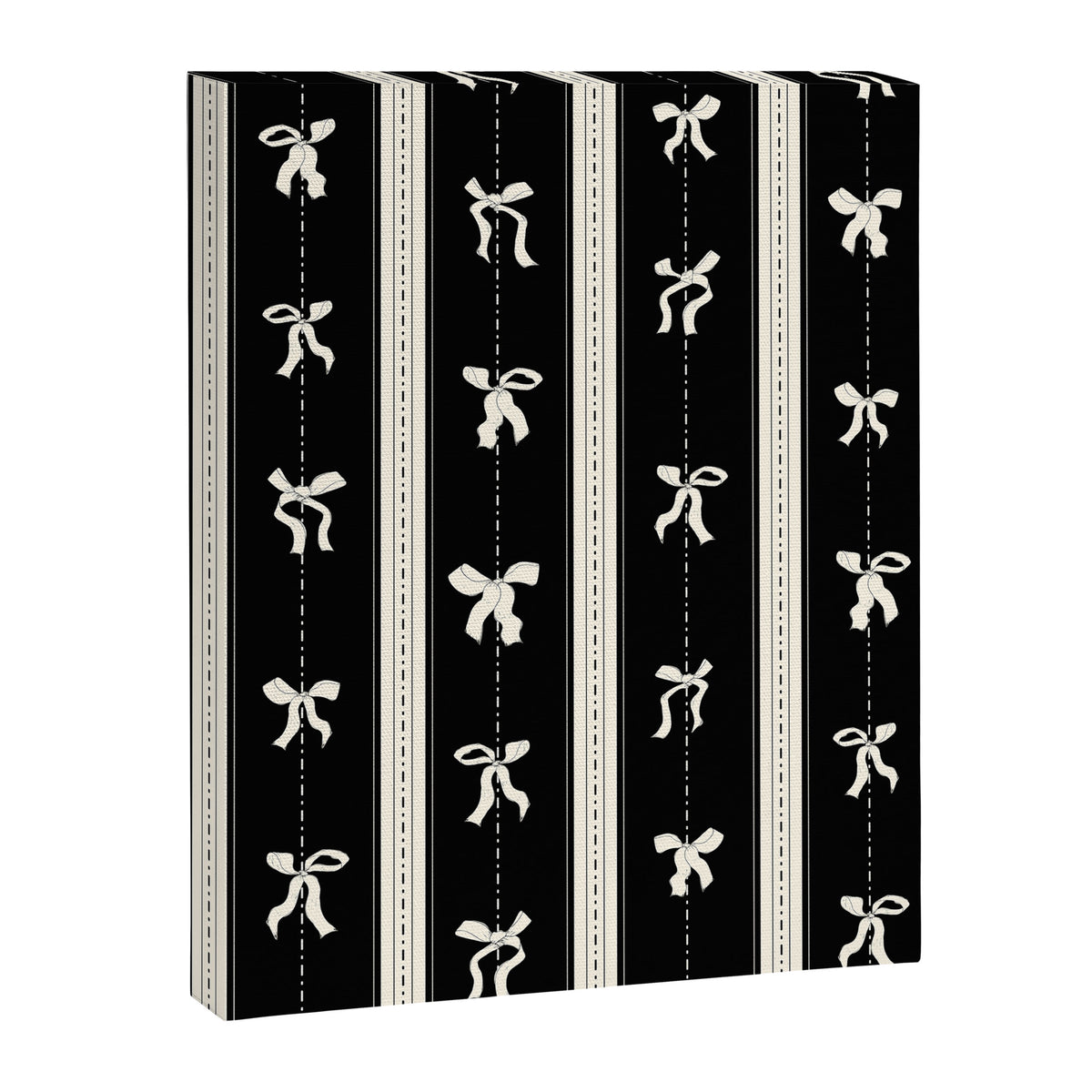 Coquette beige Bows on a black and beige stripes background pattern Canvas Print Gallery Image 8