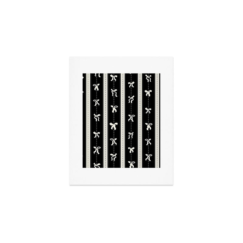 Coquette beige Bows on a black and beige stripes background pattern Art Print Gallery Image 1