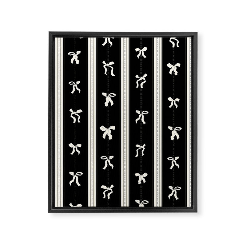 Coquette beige Bows on a black and beige stripes background pattern Framed Canvas Print Gallery Image 8