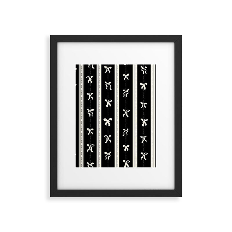 Coquette beige Bows on a black and beige stripes background pattern Framed Art Print Gallery Image 6
