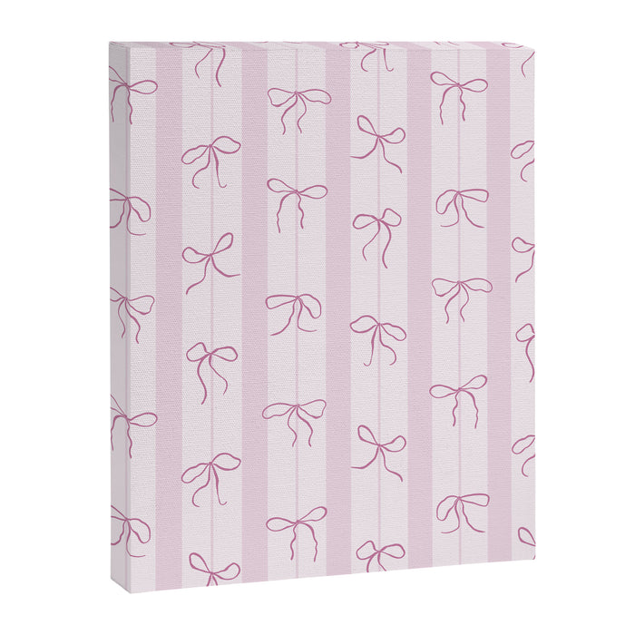 Coquette pink bows on a vertical stripes background Canvas Print Gallery Image 1