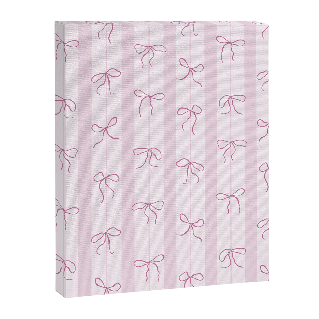 Coquette pink bows on a vertical stripes background Canvas Print Gallery Image 8