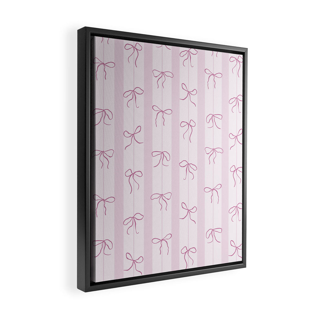 Coquette pink bows on a vertical stripes background Framed Canvas Print Gallery Image 2