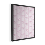 Coquette pink bows on a vertical stripes background Framed Canvas Print Gallery Image 2