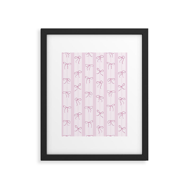 Coquette pink bows on a vertical stripes background Framed Art Print Gallery Image 6