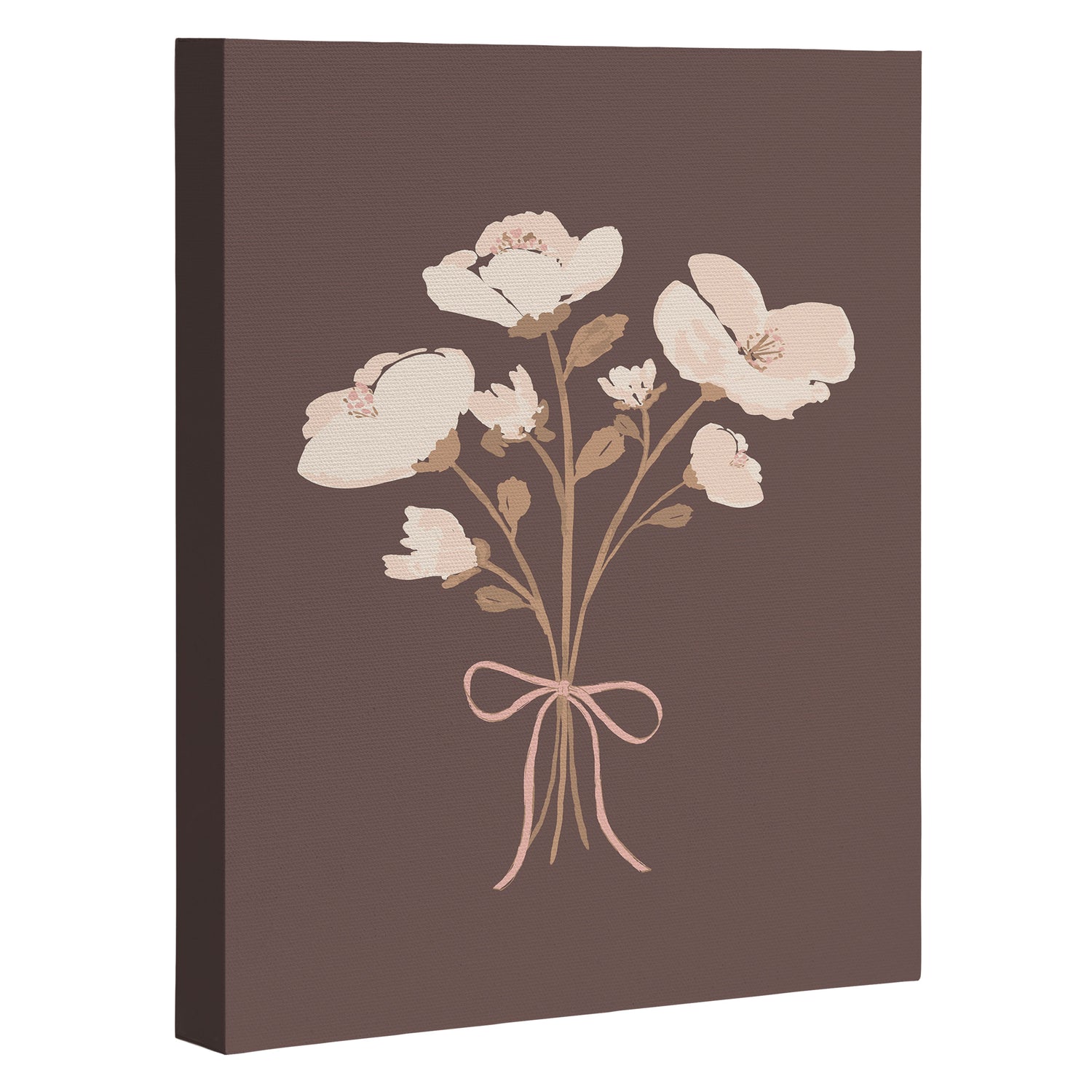 Delicate bouquet of flowers with bow - Peach and mocha copper Canvas Print Gallery Image 3