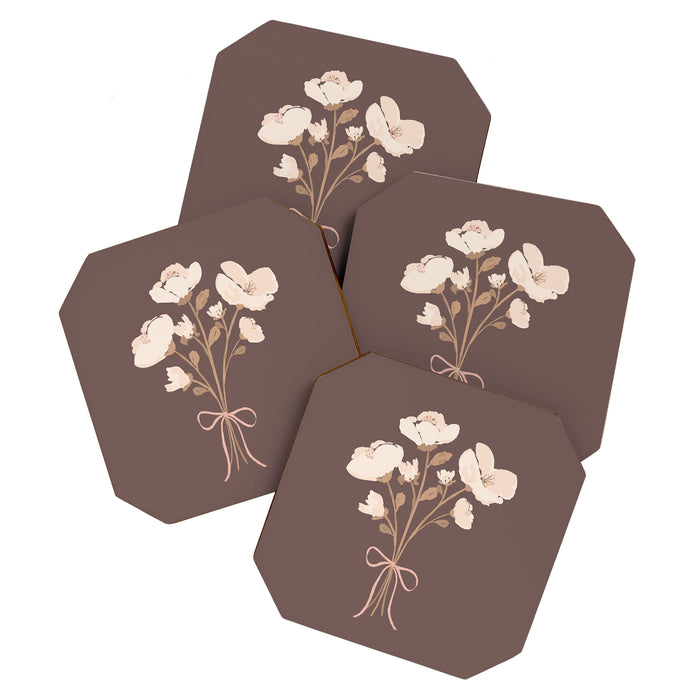 Delicate bouquet of flowers with bow - Peach and mocha copper Coaster Gallery Image 1
