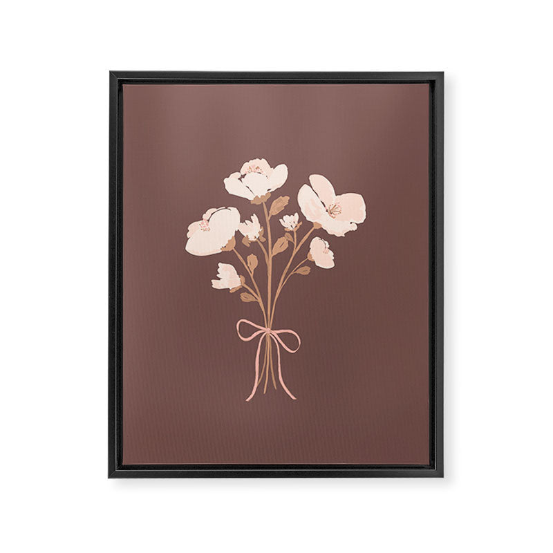 Delicate bouquet of flowers with bow - Peach and mocha copper Framed Canvas Print Gallery Image 8