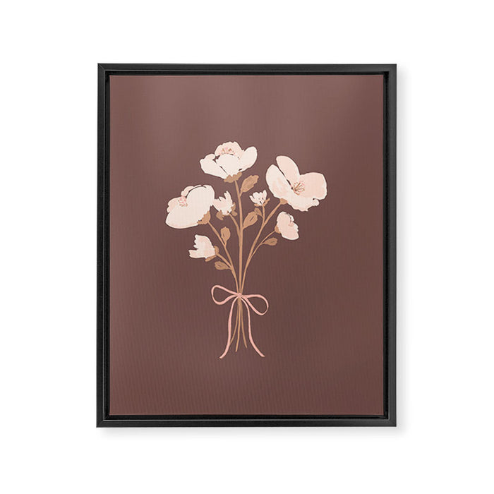 Delicate bouquet of flowers with bow - Peach and mocha copper Framed Canvas Print Gallery Image 1