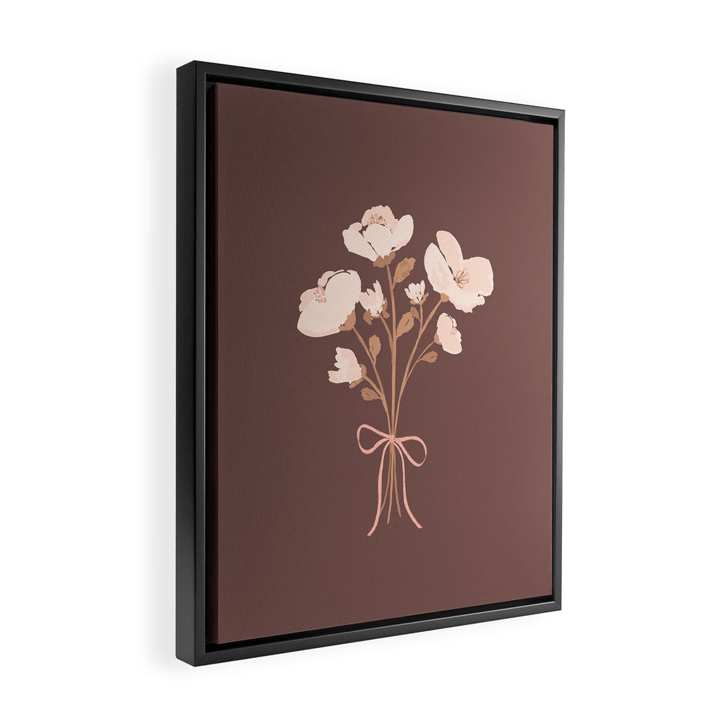 Delicate bouquet of flowers with bow - Peach and mocha copper Framed Canvas Print Gallery Image 2