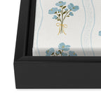 Delicate floral bouquets with vertical stripes - light blue peacock and moss green flowers pattern Framed Canvas Print Gallery Image 3