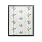 Delicate floral bouquets with vertical stripes - light blue peacock and moss green flowers pattern Framed Canvas Print Gallery Image 8