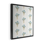 Delicate floral bouquets with vertical stripes - light blue peacock and moss green flowers pattern Framed Canvas Print Gallery Image 2
