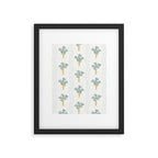Delicate floral bouquets with vertical stripes - light blue peacock and moss green flowers pattern Framed Art Print Gallery Image 6