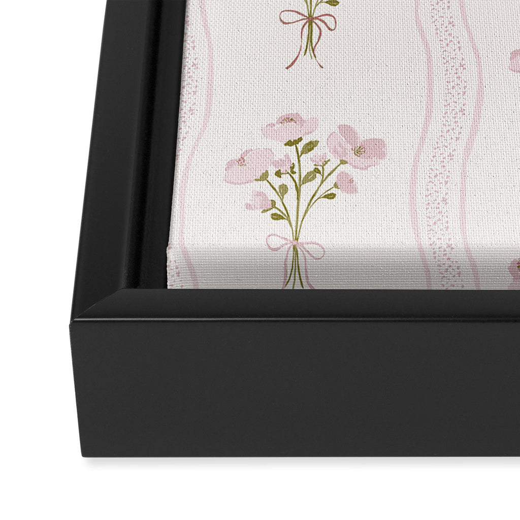 Delicate floral bouquets with vertical stripes - Pink and moss green pattern Framed Canvas Print Gallery Image 3