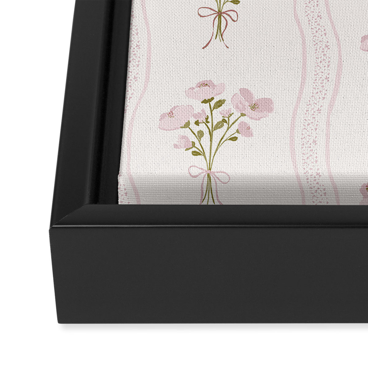 Delicate floral bouquets with vertical stripes - Pink and moss green pattern Framed Canvas Print Gallery Image 3