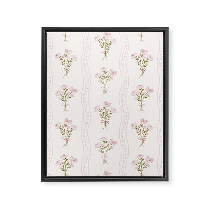 Delicate floral bouquets with vertical stripes - Pink and moss green pattern Framed Canvas Print Gallery Image 8