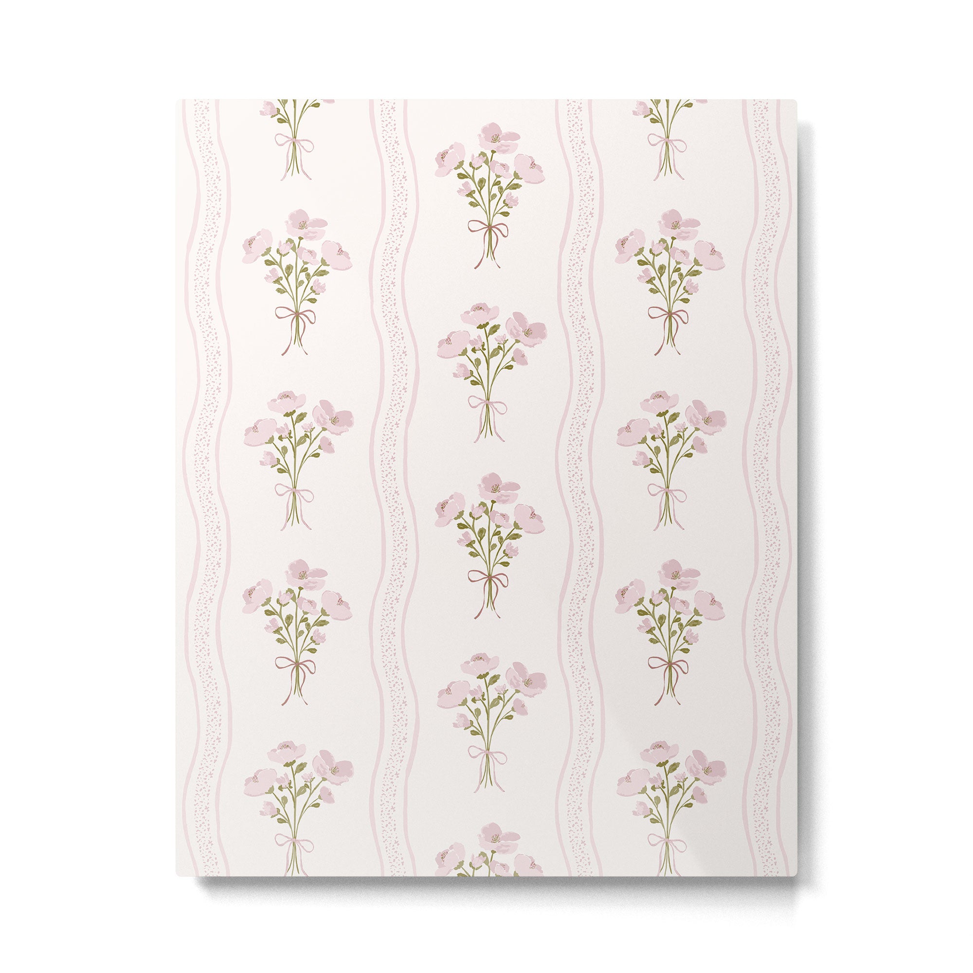 Delicate floral bouquets with vertical stripes - Pink and moss green pattern Metal Print Gallery Image 6