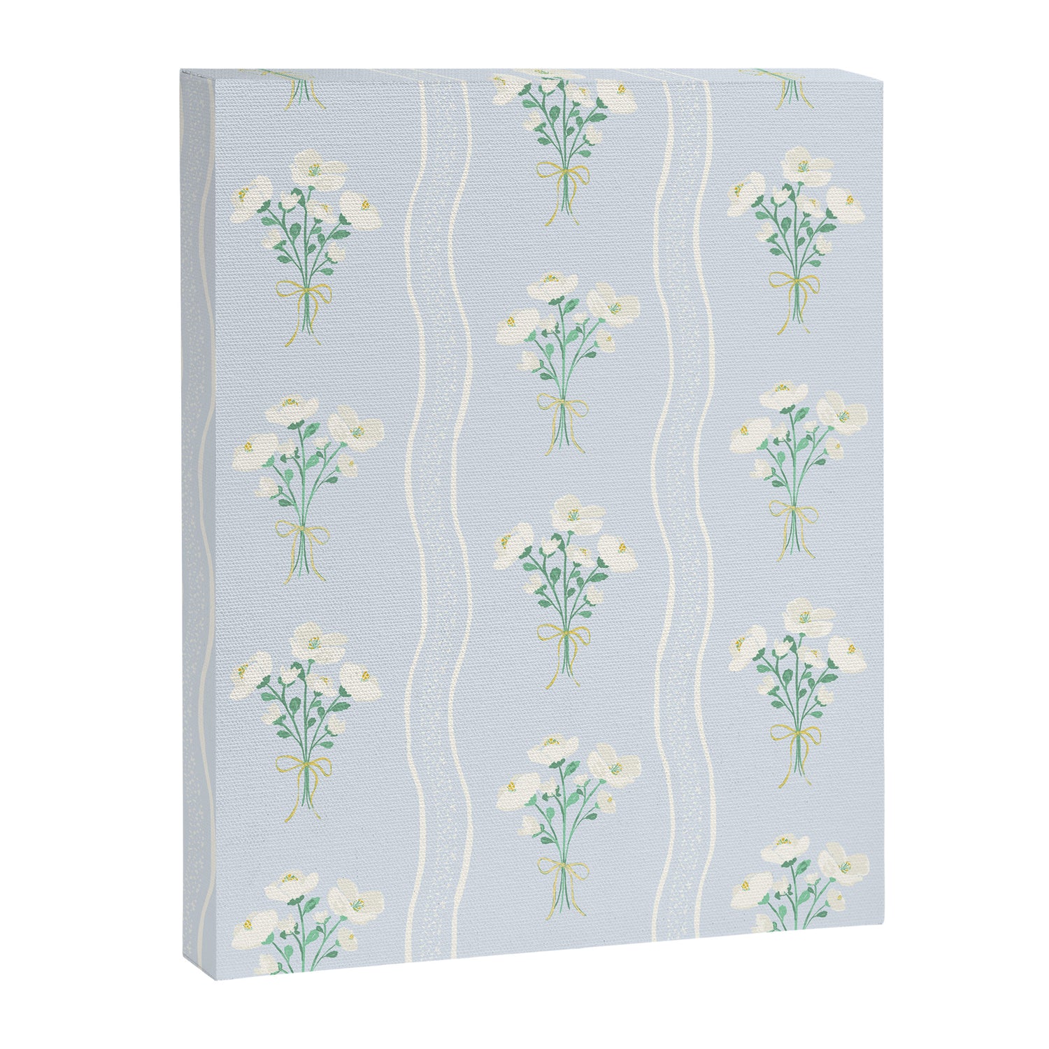 Delicate floral bouquets with vertical stripes - white jade green blue pattern Canvas Print Gallery Image 3
