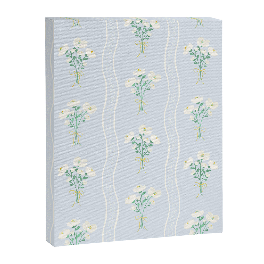 Delicate floral bouquets with vertical stripes - white jade green blue pattern Canvas Print Gallery Image 8
