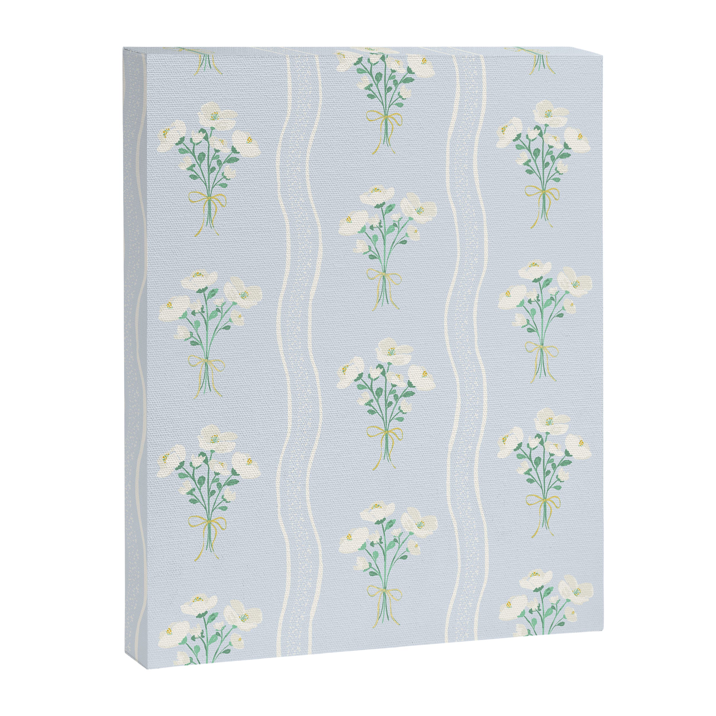 Delicate floral bouquets with vertical stripes - white jade green blue pattern Canvas Print Gallery Image 8