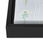 Delicate floral bouquets with vertical stripes - white jade green blue pattern Framed Canvas Print Gallery Image 3