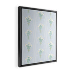 Delicate floral bouquets with vertical stripes - white jade green blue pattern Framed Canvas Print Gallery Image 2