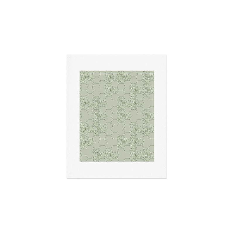 Geometric flowers light sage green pattern Art Print Gallery Image 1