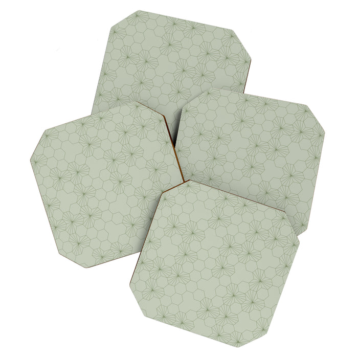 Geometric flowers light sage green pattern Coaster Gallery Image 1
