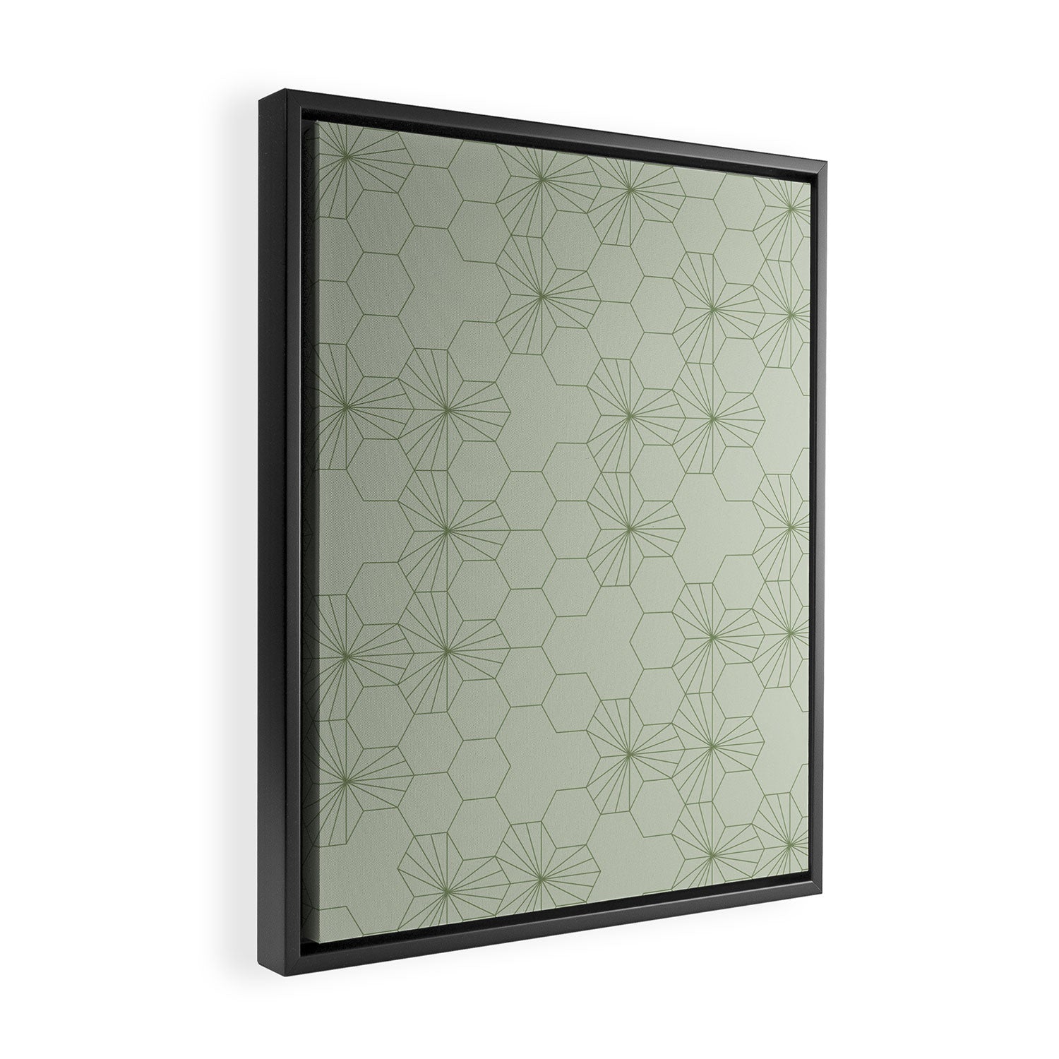 Geometric flowers light sage green pattern Framed Canvas Print Gallery Image 2