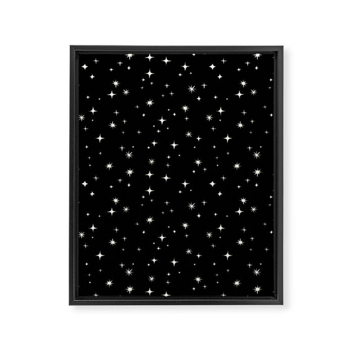 Hand drawn vintage stars - Cream over black Framed Canvas Print Gallery Image 1