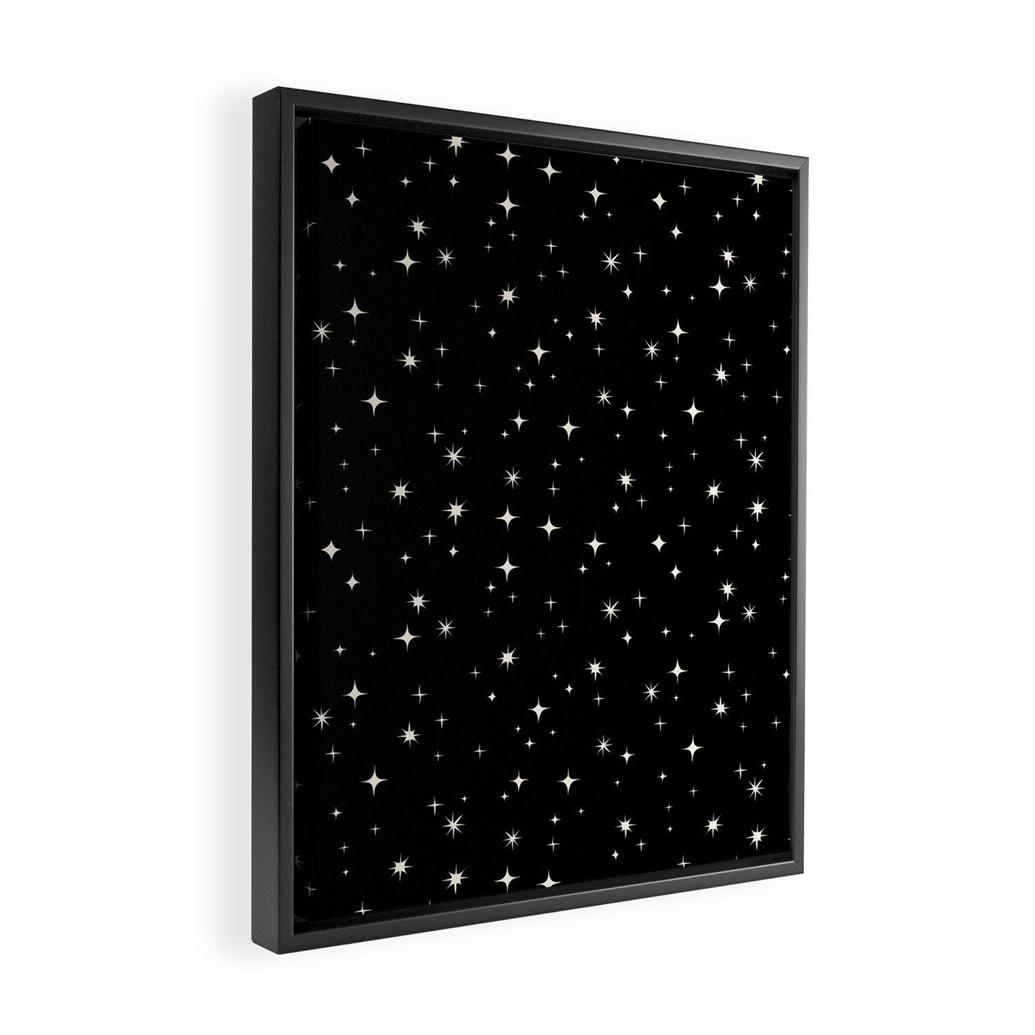 Hand drawn vintage stars - Cream over black Framed Canvas Print Gallery Image 2