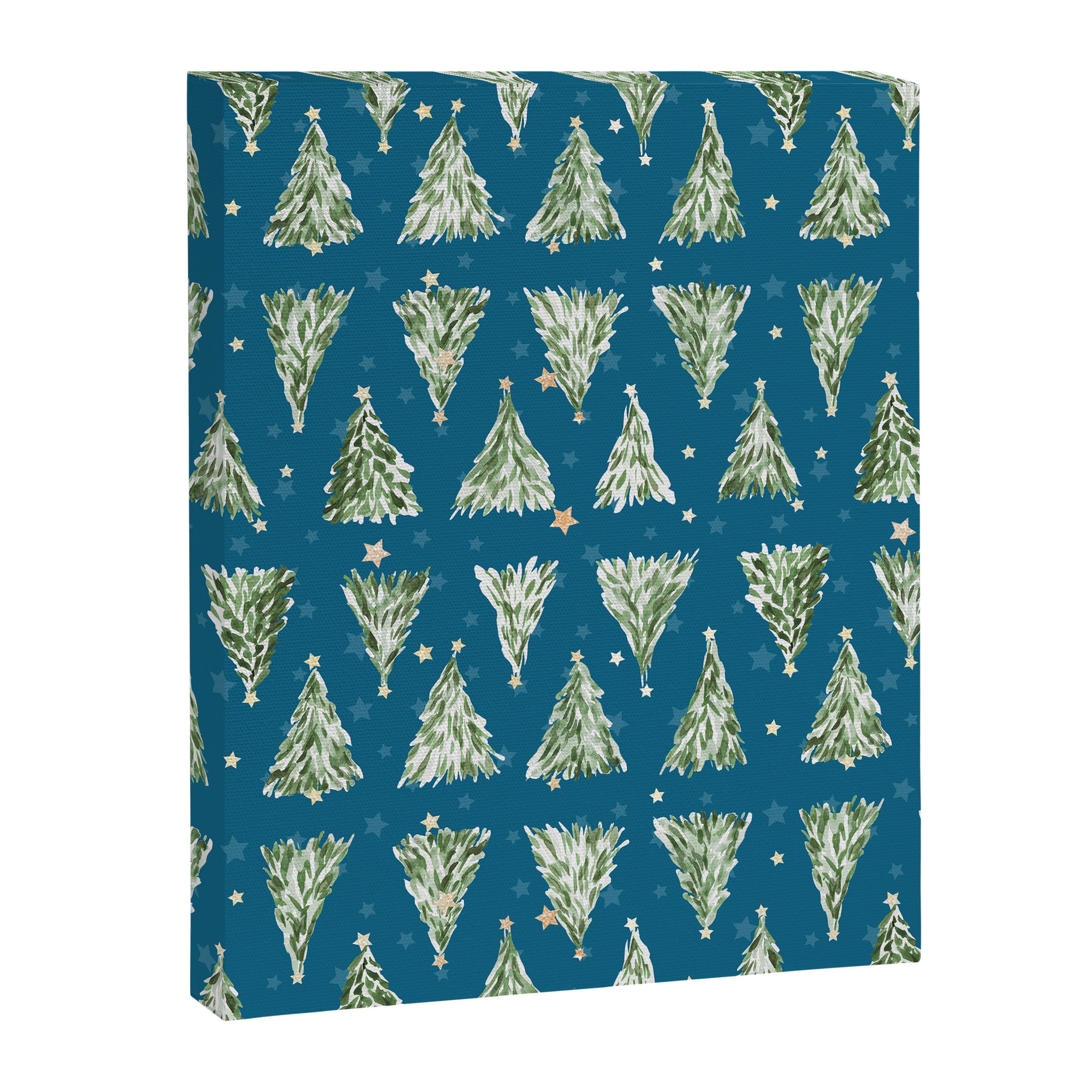 Holiday christmas tree over blue peacock pattern Canvas Print Gallery Image 8