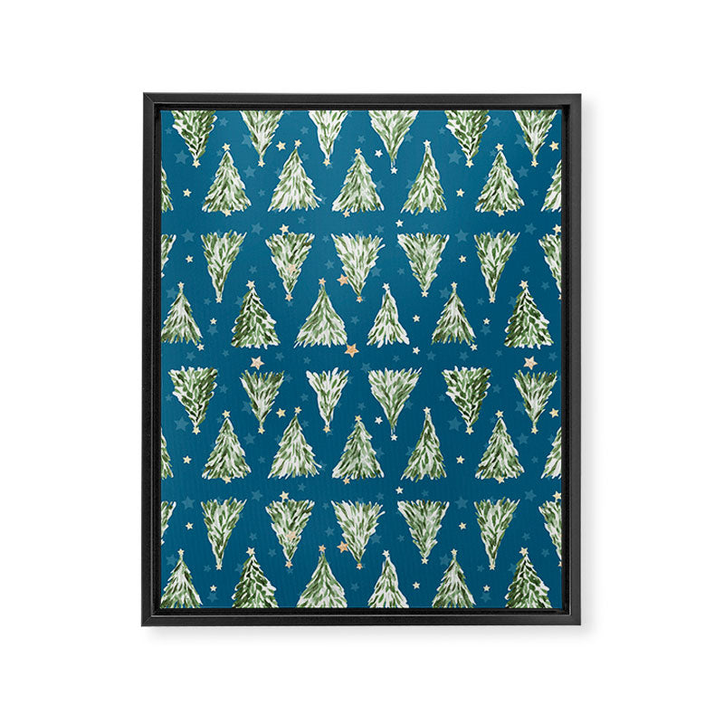Holiday christmas tree over blue peacock pattern Framed Canvas Print Gallery Image 8