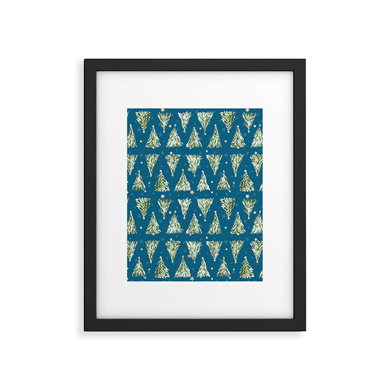 Holiday christmas tree over blue peacock pattern Framed Art Print Gallery Image 6