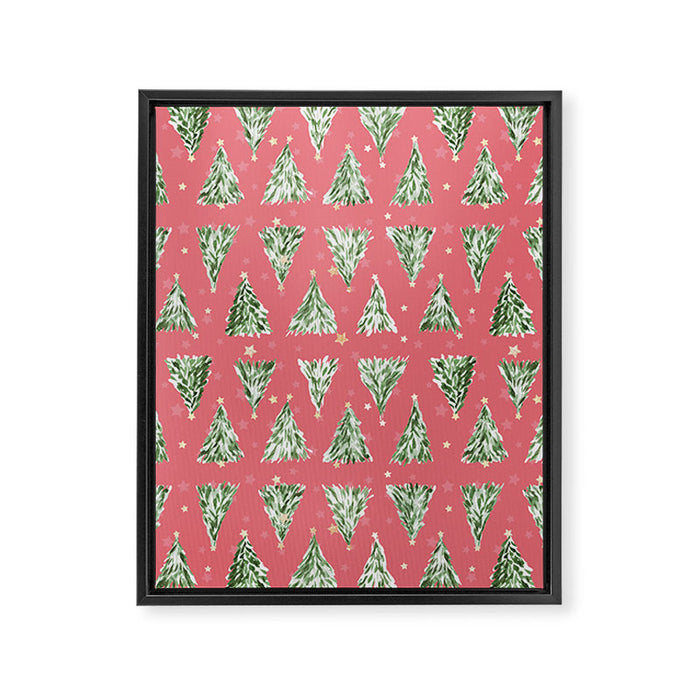 Holiday christmas tree over pink watermelon pattern Framed Canvas Print Gallery Image 1