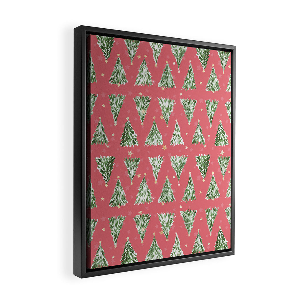 Holiday christmas tree over pink watermelon pattern Framed Canvas Print Gallery Image 2