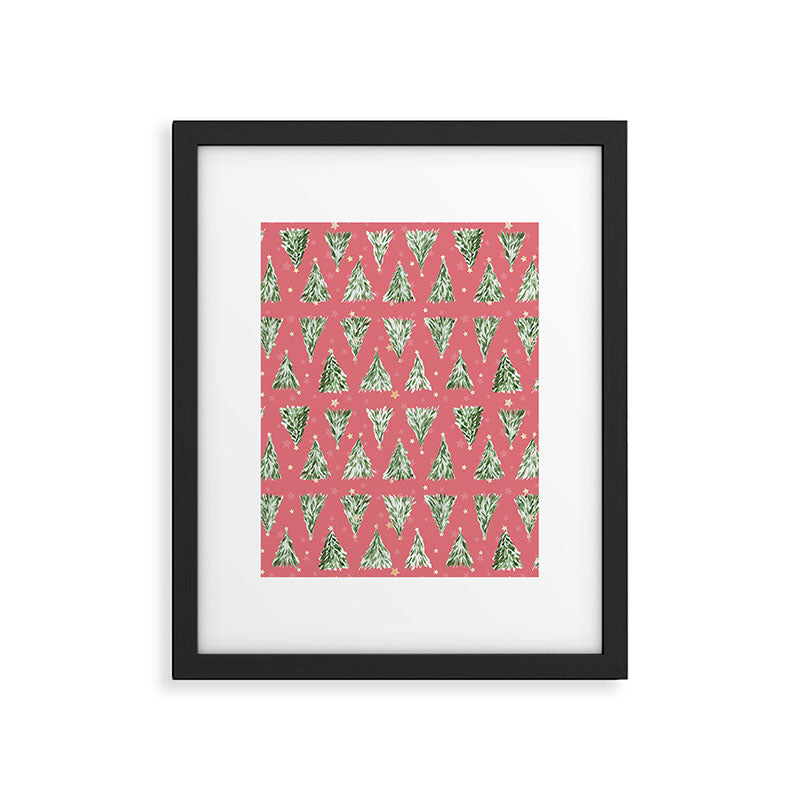 Holiday christmas tree over pink watermelon pattern Framed Art Print Gallery Image 6