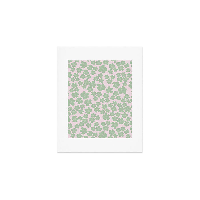 Mint green flower blossom scatter on blush pink Art Print Gallery Image 1