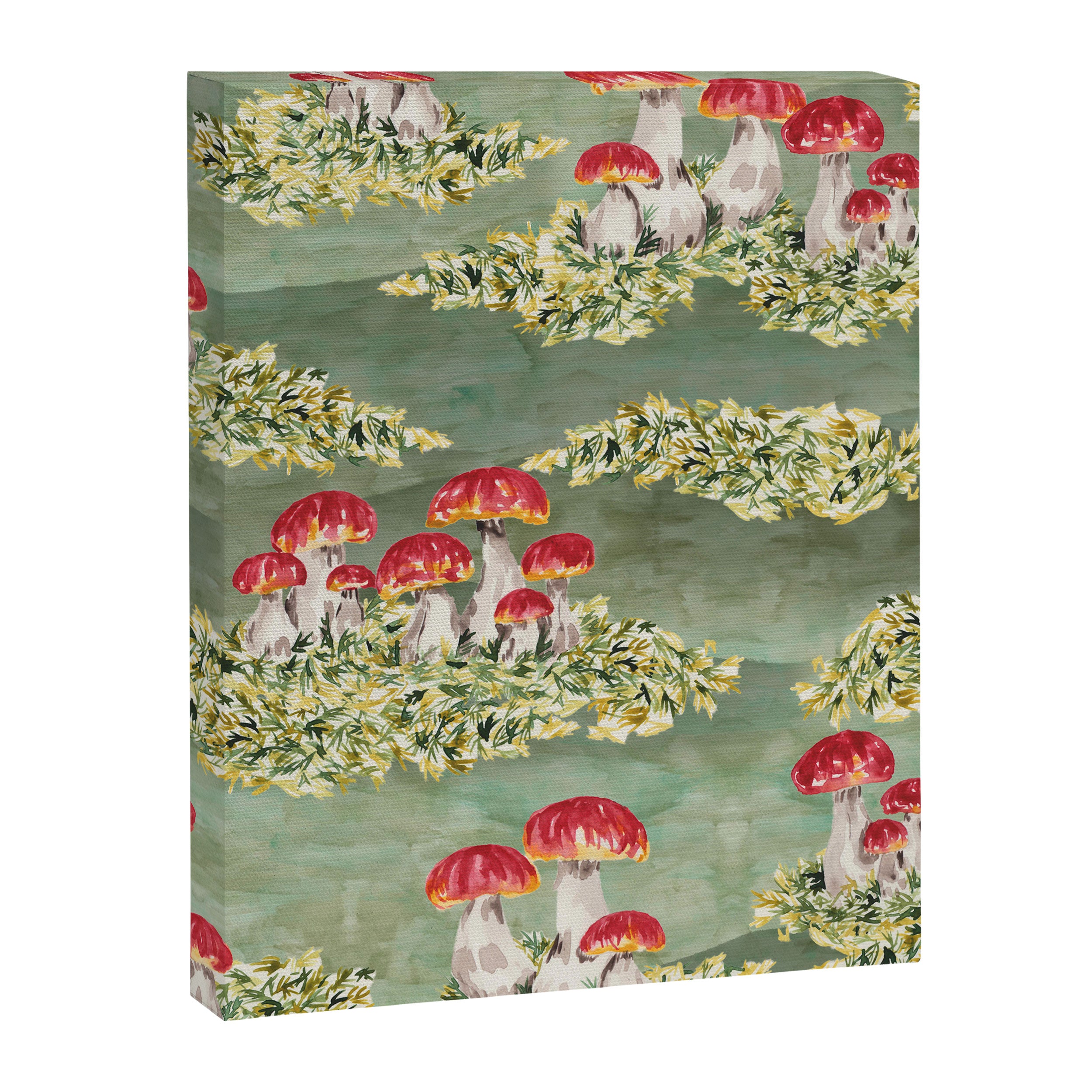 Watercolor moss and mushroom mosaic pattern Canvas Print Gallery Image 8