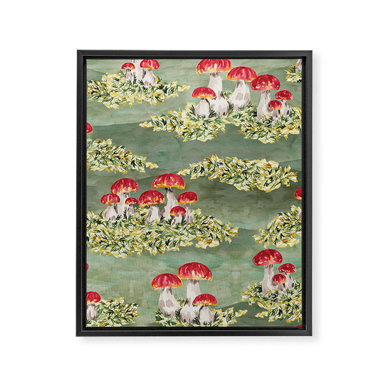 Watercolor moss and mushroom mosaic pattern Framed Canvas Print Gallery Image 8