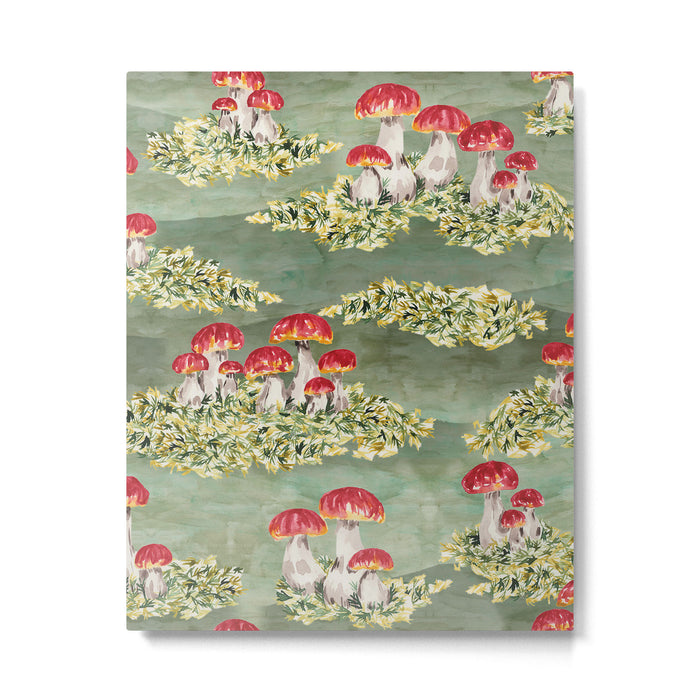 Watercolor moss and mushroom mosaic pattern Metal Print Gallery Image 1
